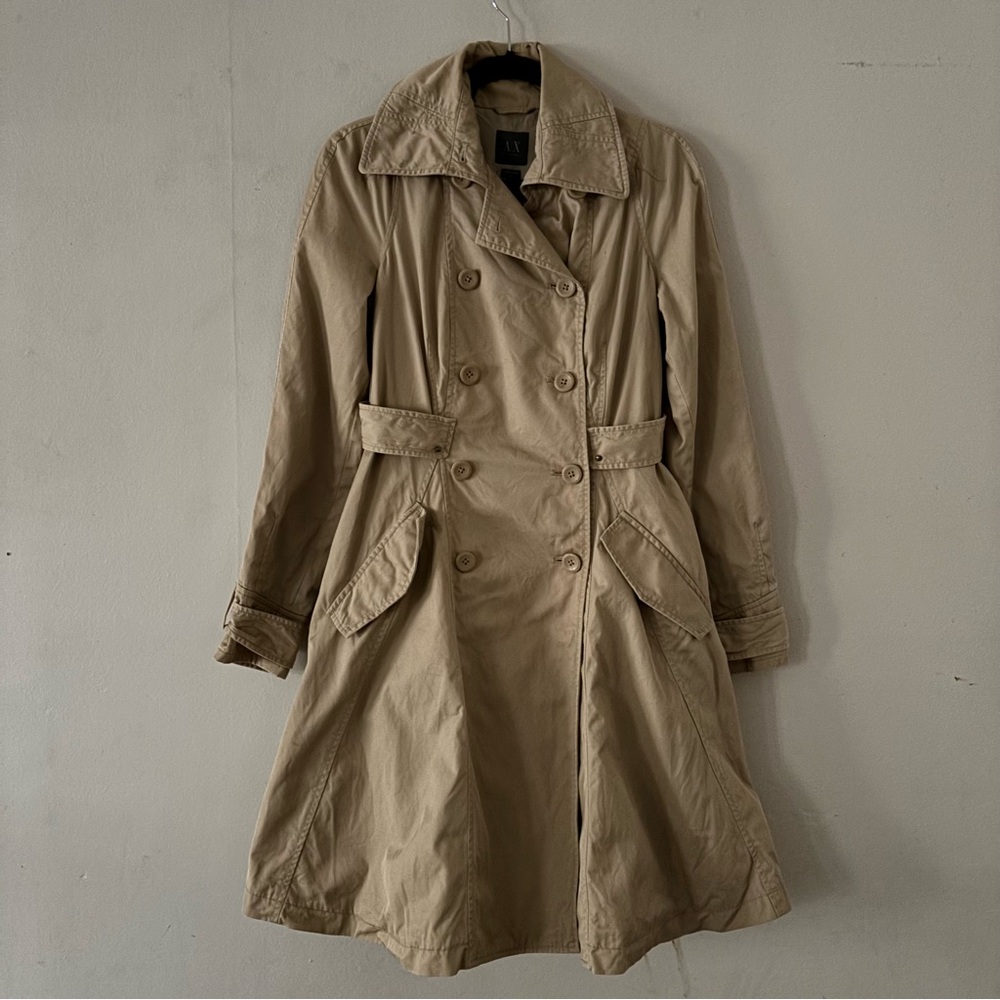 Armani Exchange Tan Double-Breasted Women's Trench Coat
